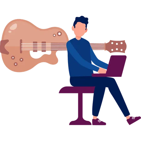 Hombre revisando guitarra acústica  Ilustración