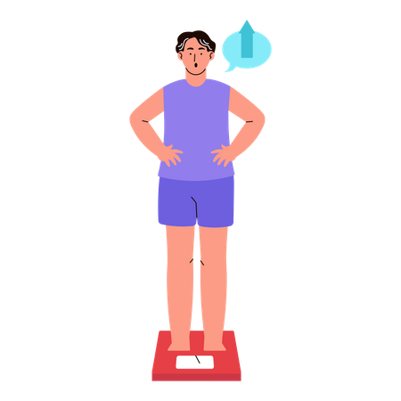 Hombre comprobando peso en báscula  Ilustración