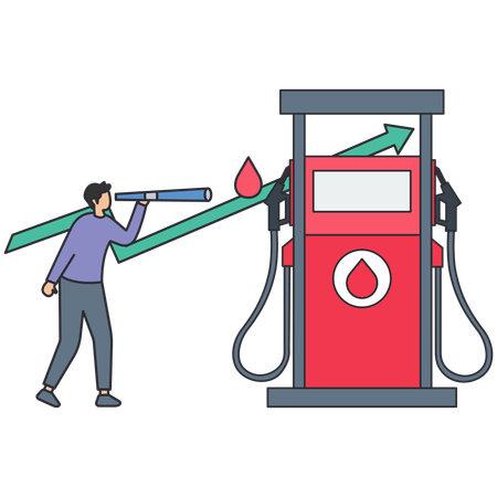 Hombre comprobando el precio del combustible  Ilustración