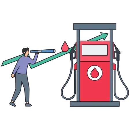 Hombre comprobando el precio del combustible  Ilustración