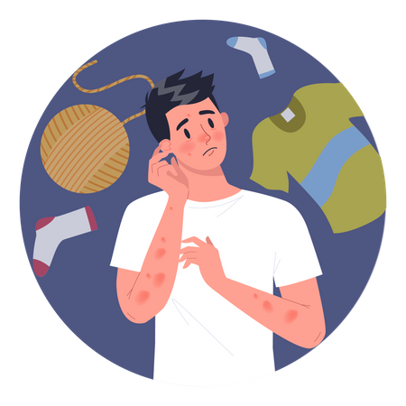 Hombre con alergia a la lana o los textiles.  Ilustración