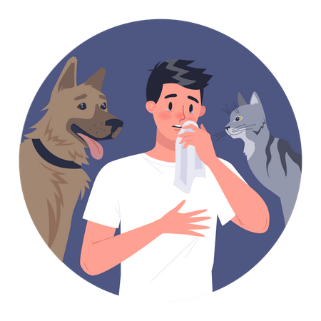 Hombre con alergia a las mascotas  Ilustración