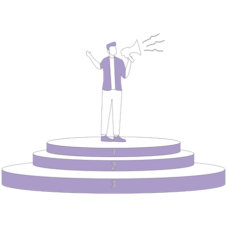 Hombre con altavoz de pie sobre un pedestal  Ilustración