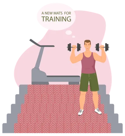 Hombre con aparato de entrenamiento con pesas  Ilustración