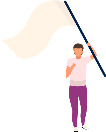 Hombre con bandera ondeante  Ilustración