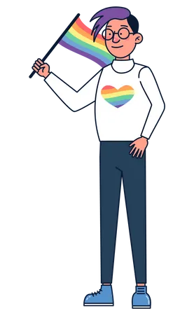Hombre con bandera del arco iris  Ilustración