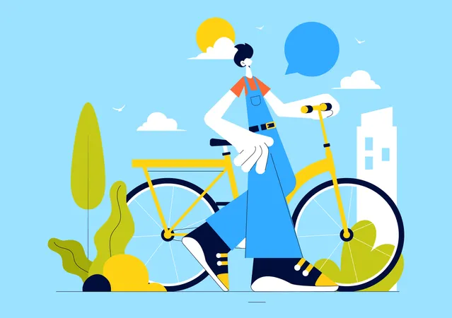 Hombre con bicicleta  Ilustración