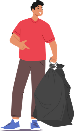 Hombre con bolsa de basura  Ilustración