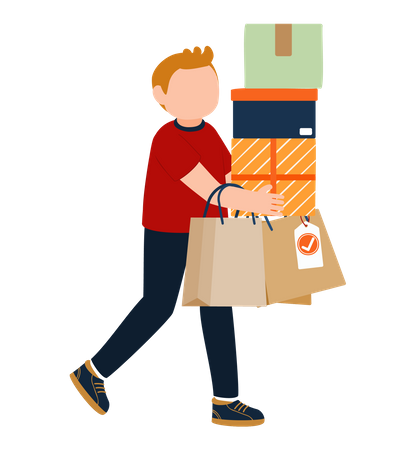 Hombre con bolsas de compras  Ilustración