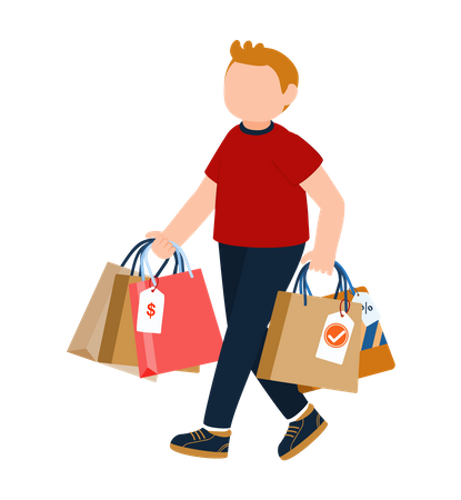 Hombre con bolsas de compras  Ilustración