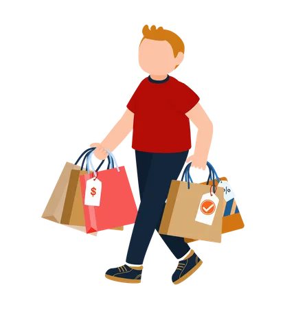 Hombre con bolsas de compras  Ilustración