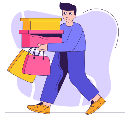 Hombre con bolsas y cajas  Ilustración