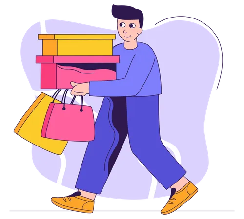 Hombre con bolsas y cajas  Ilustración