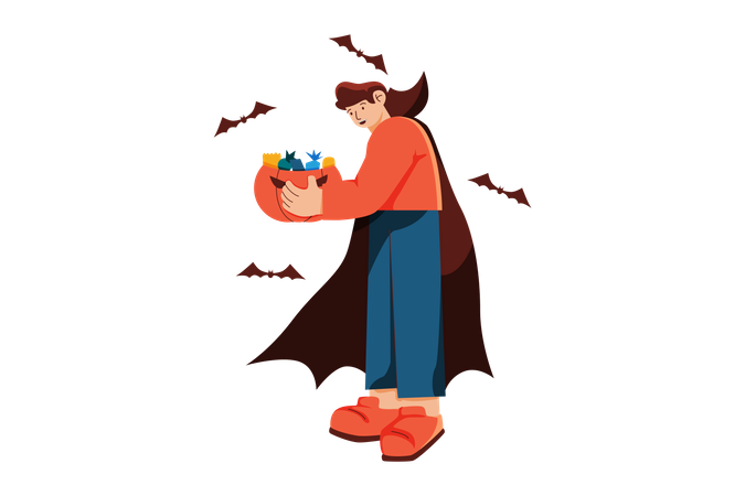 Hombre con calabaza de Halloween  Ilustración