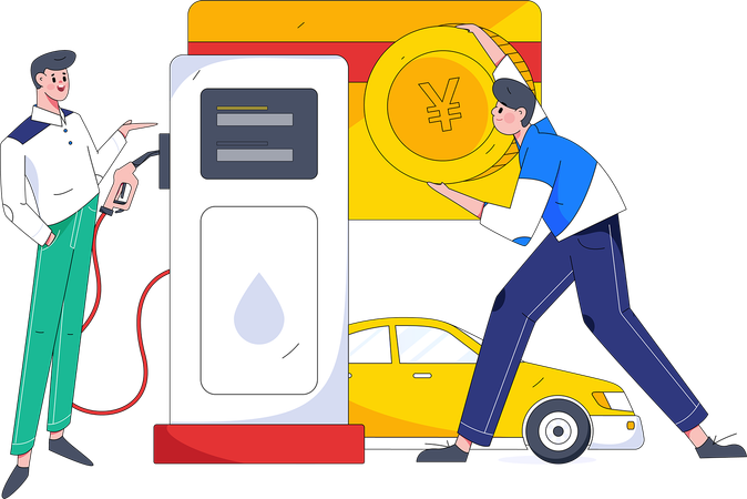 Hombre con coche en la gasolinera  Ilustración