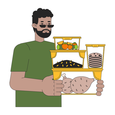 Hombre con contenedor de comida  Ilustración
