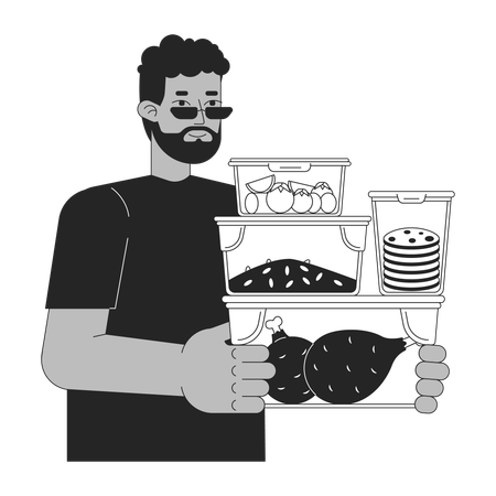 Hombre con contenedor de comida  Ilustración