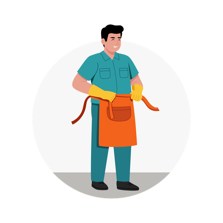 Hombre con delantal de limpieza  Ilustración