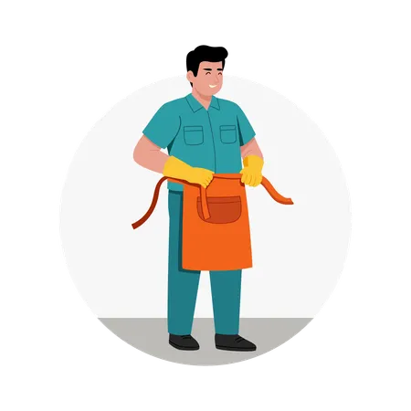 Hombre con delantal de limpieza  Ilustración