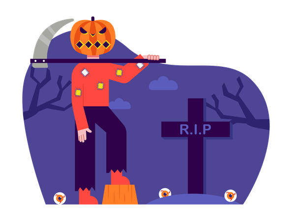 Hombre con disfraz aterrador para fiesta de disfraces de Halloween  Ilustración