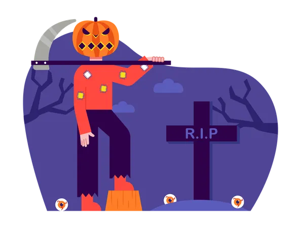 Hombre con disfraz aterrador para fiesta de disfraces de Halloween  Ilustración