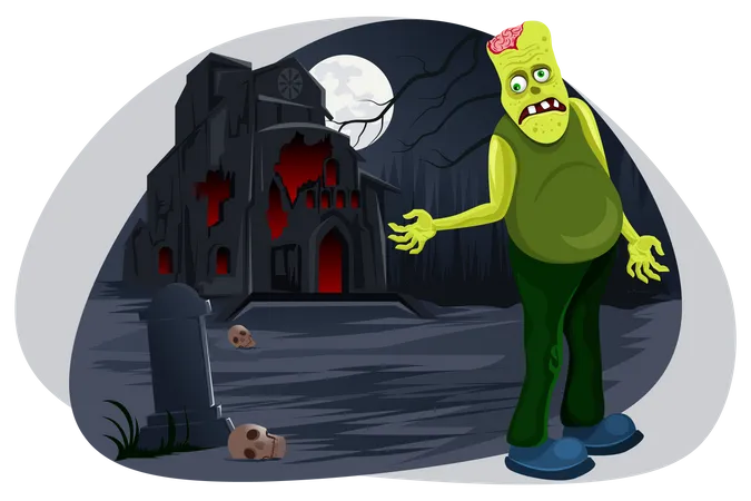 Hombre con disfraz de zombie caminando  Ilustración