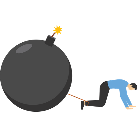 Hombre con fecha límite encadenado a una gran bomba de tiempo  Ilustración