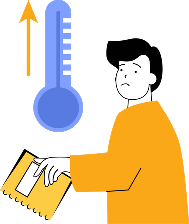 Hombre que muestra temperatura alta  Ilustración