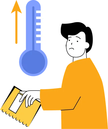 Hombre que muestra temperatura alta  Ilustración