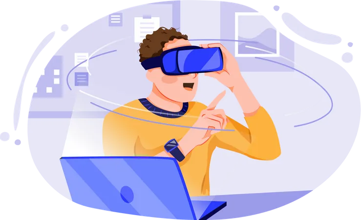Hombre con gafas de realidad virtual  Ilustración