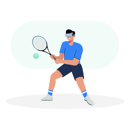 Hombre con gafas VR y jugando tenis de mesa  Ilustración