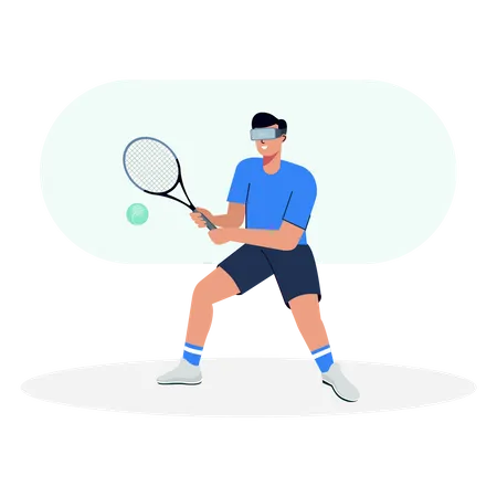 Hombre con gafas VR y jugando tenis de mesa  Ilustración