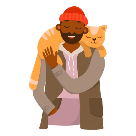 Hombre con gato  Ilustración