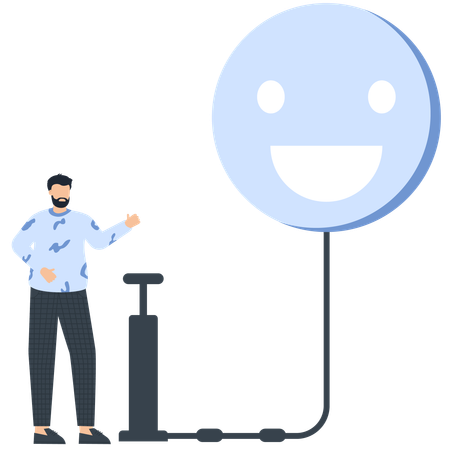 Hombre con globo y bomba con cara sonriente  Ilustración