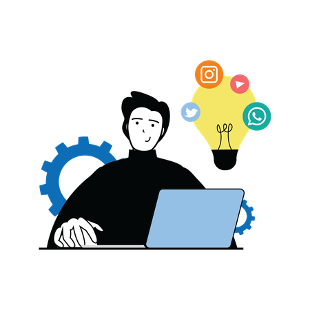 Hombre con idea de marketing en redes sociales  Ilustración