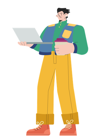 Hombre con computadora portátil  Ilustración
