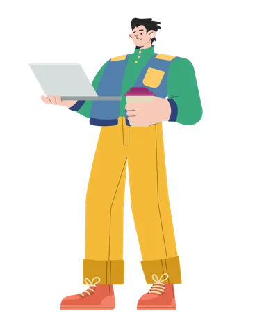 Hombre con computadora portátil  Ilustración