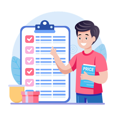 Hombre con lista de compras  Ilustración