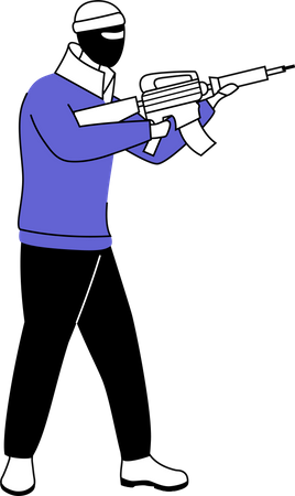 Hombre con máscara de pasamontañas y pistola  Ilustración