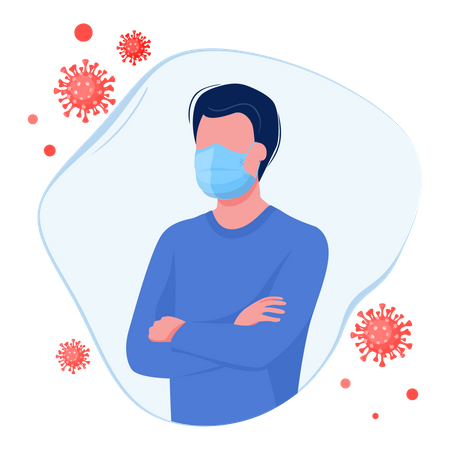 Hombre con mascarilla como precaución por el coronavirus  Ilustración