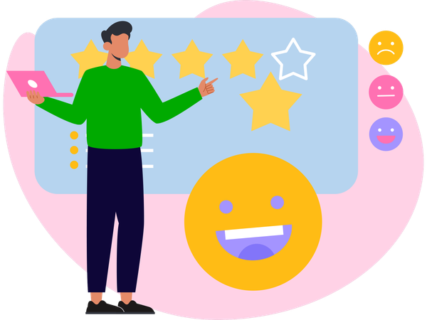 Hombre con medidor de satisfacción  Ilustración