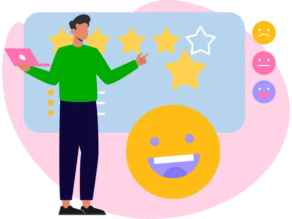 Hombre con medidor de satisfacción  Ilustración