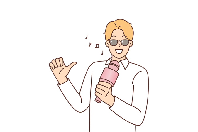 Hombre con micrófono canta en karaoke  Ilustración