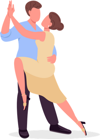 Hombre con mujer practicando baile latino.  Ilustración