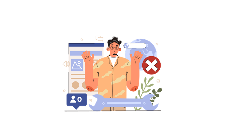 Hombre con optimización SEO ineficiente  Ilustración