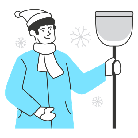 Hombre con pala de nieve  Ilustración