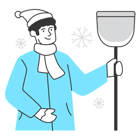 Hombre con pala de nieve  Ilustración