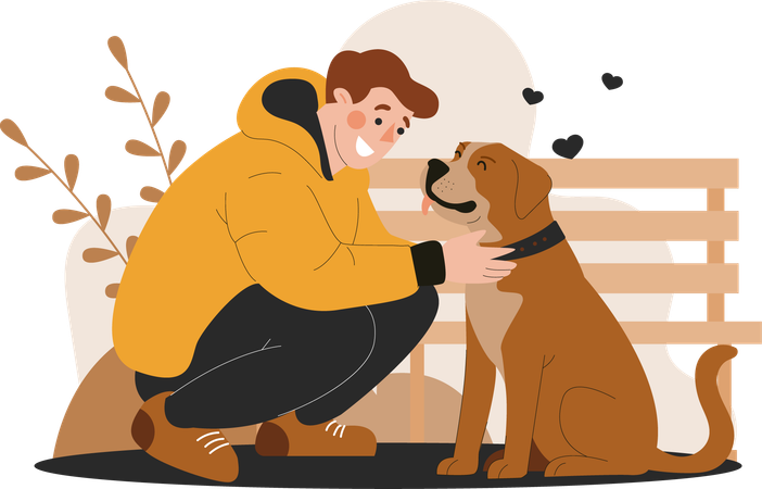 Hombre con perro amado  Ilustración