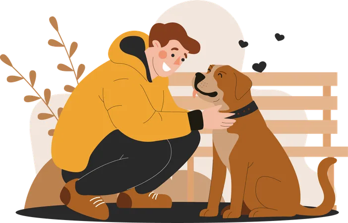 Hombre con perro amado  Ilustración