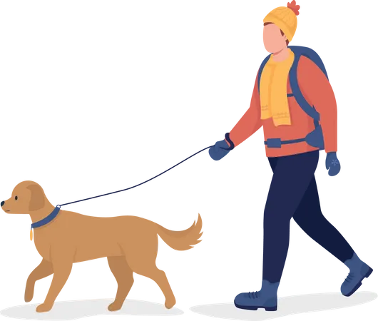 Hombre con perro en invierno  Ilustración